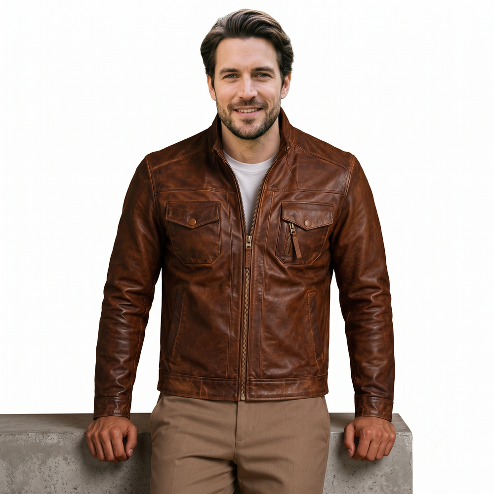 Edinburgh Tan Brown Leather jacket TEN BROWN