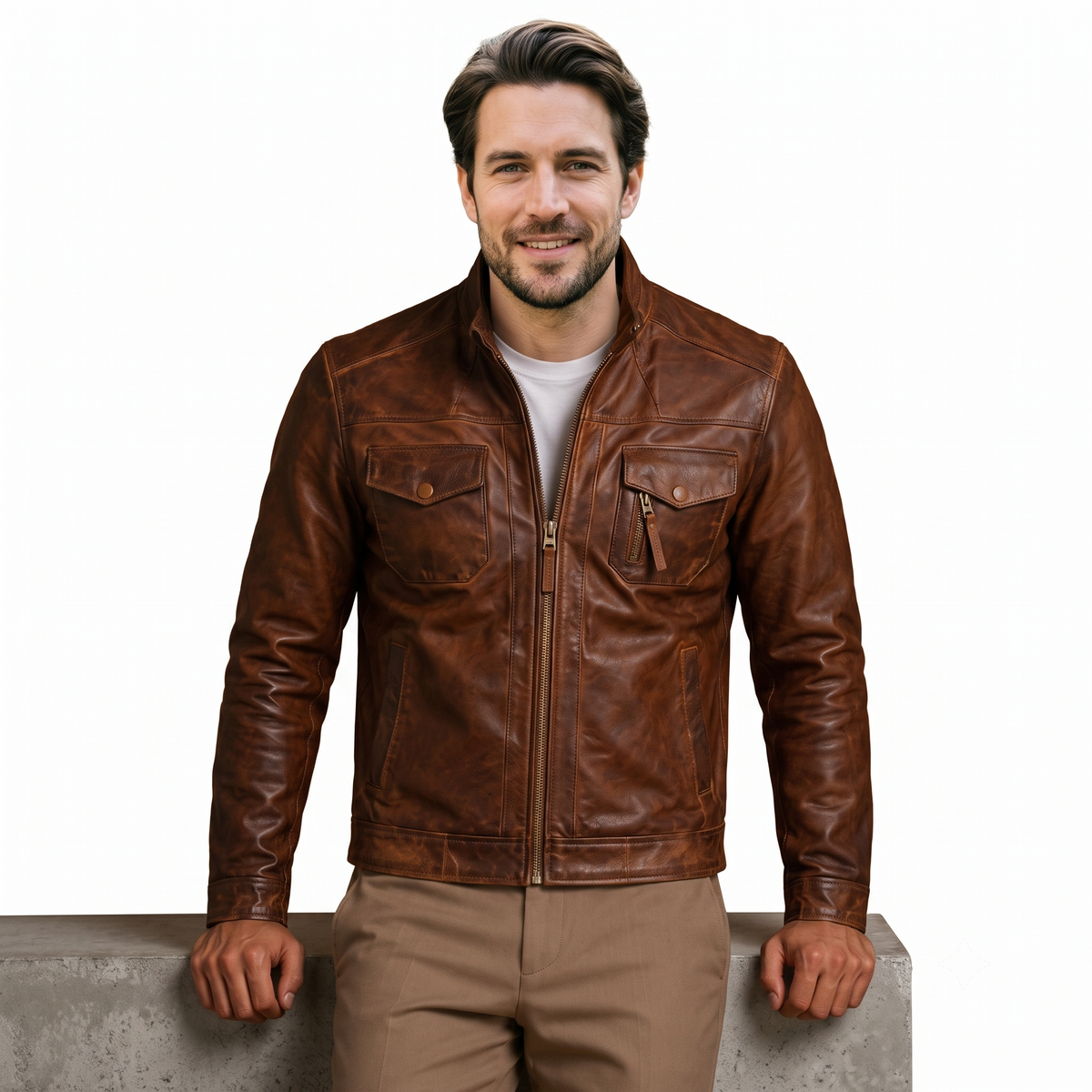 Edinburgh Tan Brown Leather jacket TEN BROWN