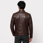 Dark Brown Ribbed Sleeve Cafe Racer Leather Jacket