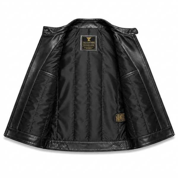 Boby Deol Leather Jacket - By Taj Leather Pure Black Close-up 2