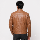 Tan Brown Ribbed Sleeve Cafe Racer Leather Jacket
