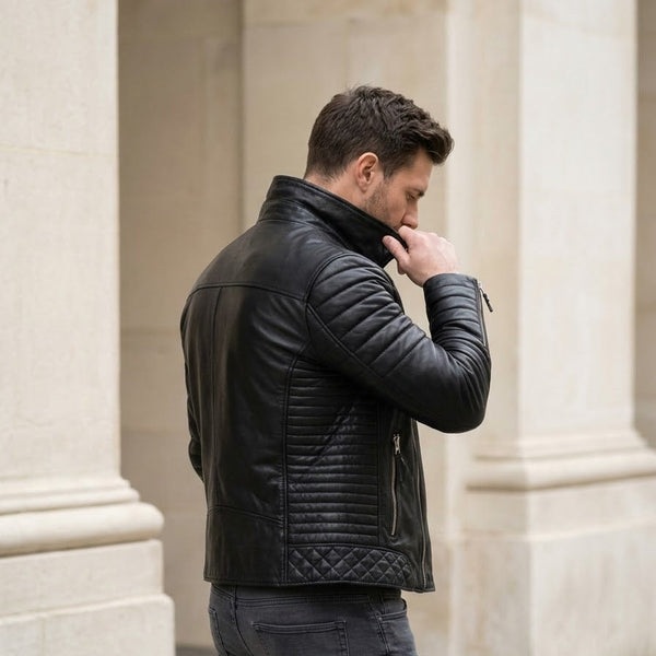Taj Signature Milano Asymmetrical Black Double-Rider Biker Jacket Close-up 2