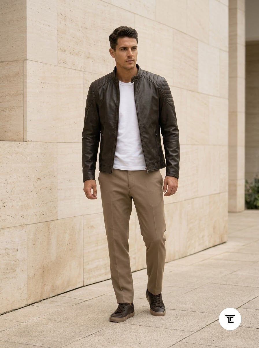 Taj Signature Ghost Rider Ribbed Biker Jacket