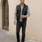 Taj Signature Tactical Black Leather Cargo Utility Vest