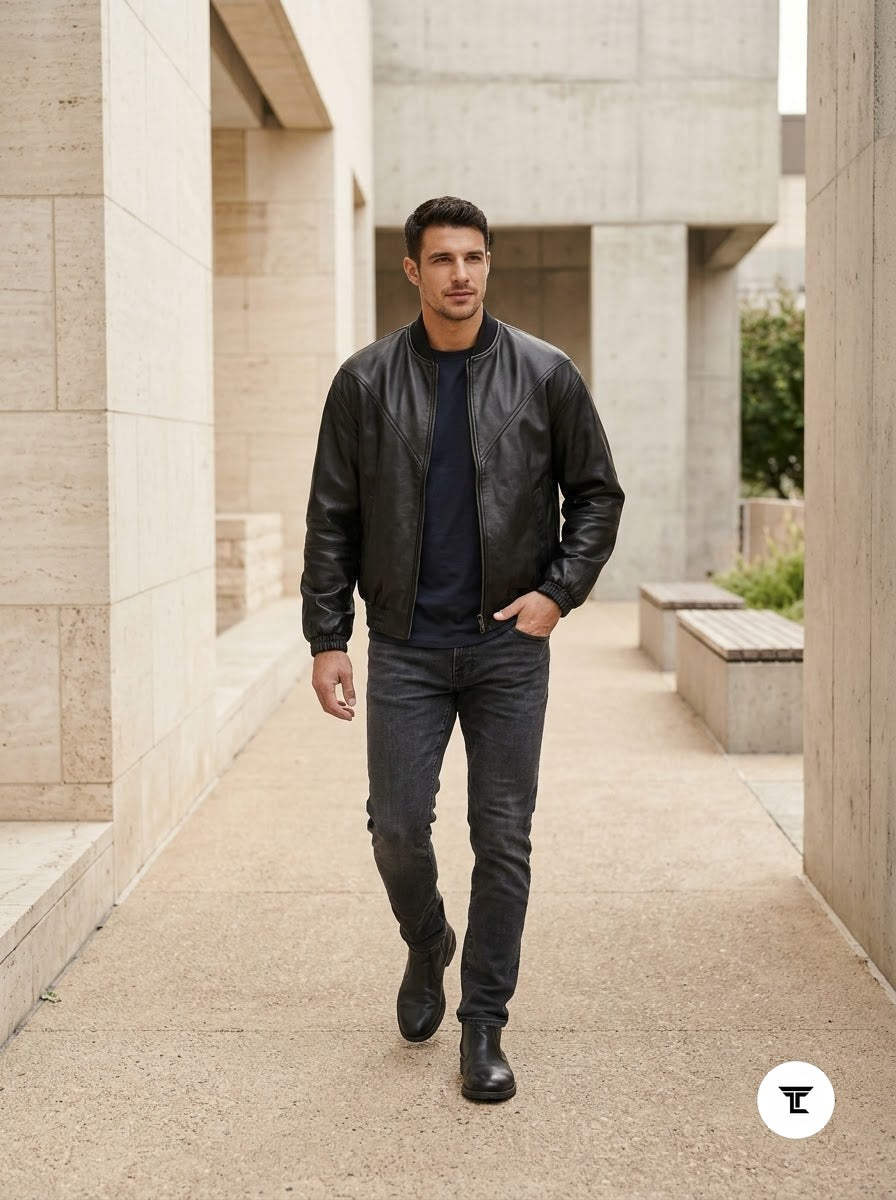 Taj Signature Metropolitan Black Leather Bomber