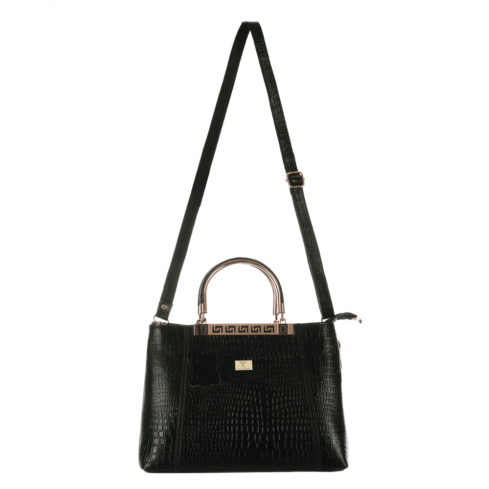 TAJ LEATHER Genuine Leather Handbag for Women, Premium Crocodile Textured Tote Bag with Zipper, Spacious Ladies Purse for Office, Work, Shopping & Daily Use