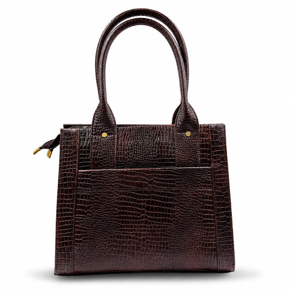 TAJ LEATHER Genuine Leather Handbag for Women, Premium Crocodile Pattern Tote Bag, Spacious Ladies Purse for Office, Work, Shopping & Daily Use, Stylish Shoulder Bag