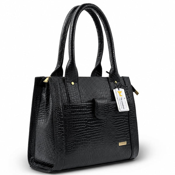 TAJ LEATHER Genuine Leather Handbag for Women, Premium Crocodile Pattern Tote Bag, Spacious Ladies Purse for Office, Work, Shopping & Daily Use, Stylish Shoulder Bag