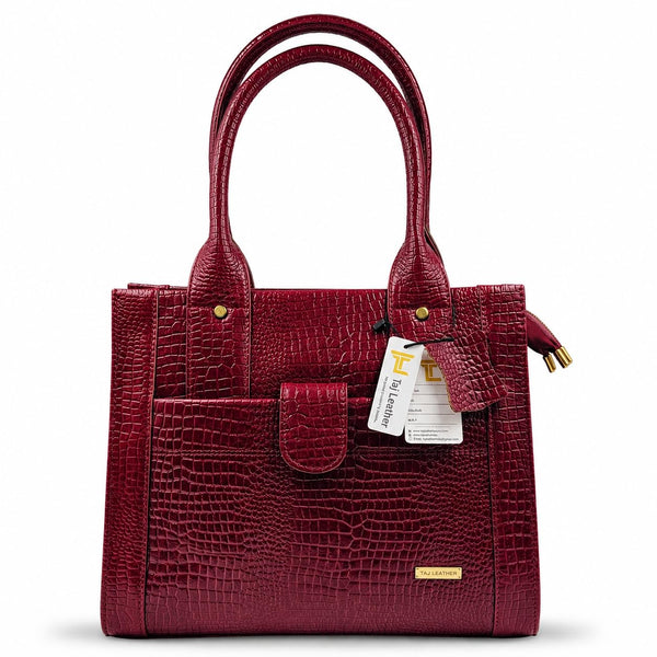 TAJ LEATHER Genuine Leather Handbag for Women, Premium Crocodile Pattern Tote Bag, Spacious Ladies Purse for Office, Work, Shopping & Daily Use, Stylish Shoulder Bag