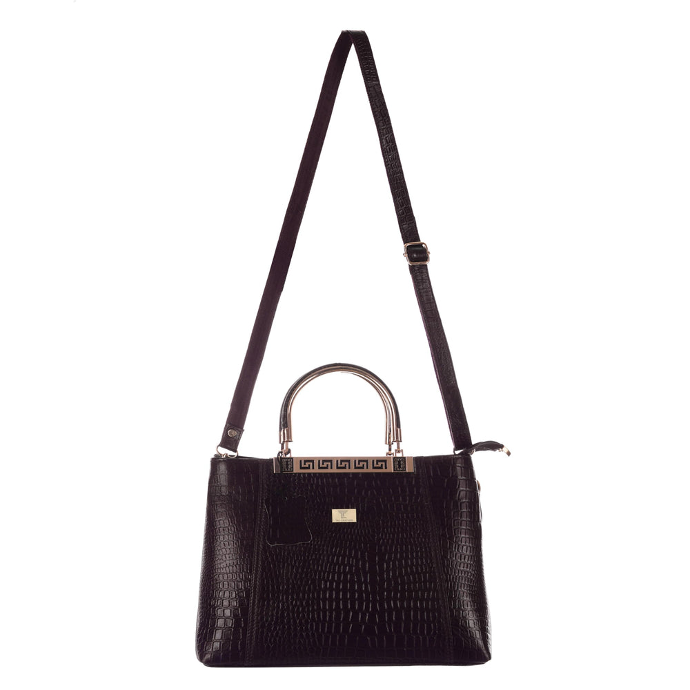 TAJ LEATHER Genuine Leather Handbag for Women, Premium Crocodile Textured Tote Bag with Zipper, Spacious Ladies Purse for Office, Work, Shopping & Daily Use