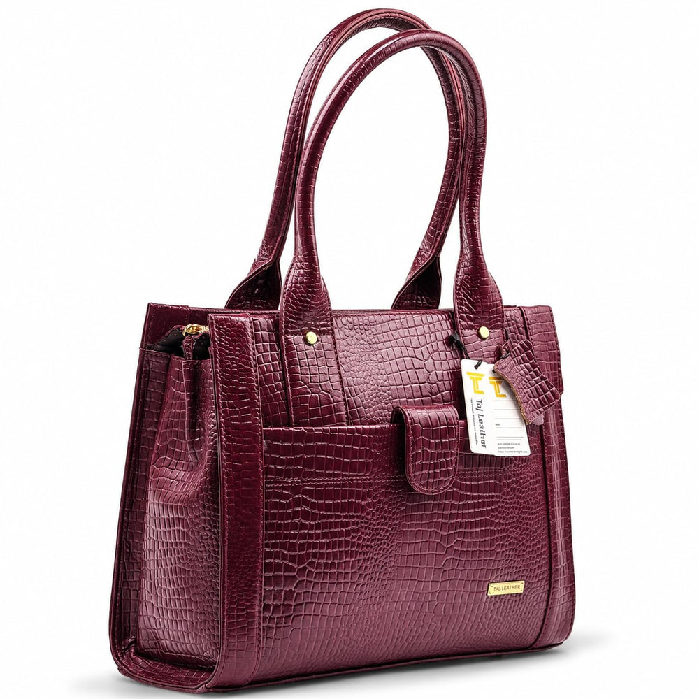 TAJ LEATHER Genuine Leather Handbag for Women, Premium Crocodile Pattern Tote Bag, Spacious Ladies Purse for Office, Work, Shopping & Daily Use, Stylish Shoulder Bag
