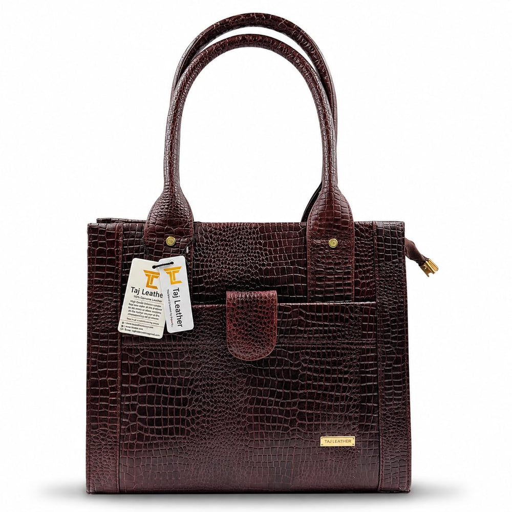 TAJ LEATHER Genuine Leather Handbag for Women, Premium Crocodile Pattern Tote Bag, Spacious Ladies Purse for Office, Work, Shopping & Daily Use, Stylish Shoulder Bag