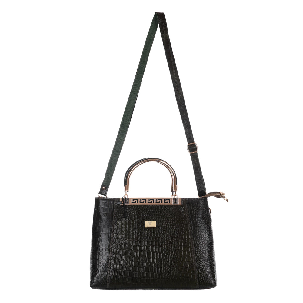 TAJ LEATHER Genuine Leather Handbag for Women, Premium Crocodile Textured Tote Bag with Zipper, Spacious Ladies Purse for Office, Work, Shopping & Daily Use