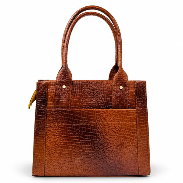 TAJ LEATHER Genuine Leather Handbag for Women, Premium Crocodile Pattern Tote Bag, Spacious Ladies Purse for Office, Work, Shopping & Daily Use, Stylish Shoulder Bag