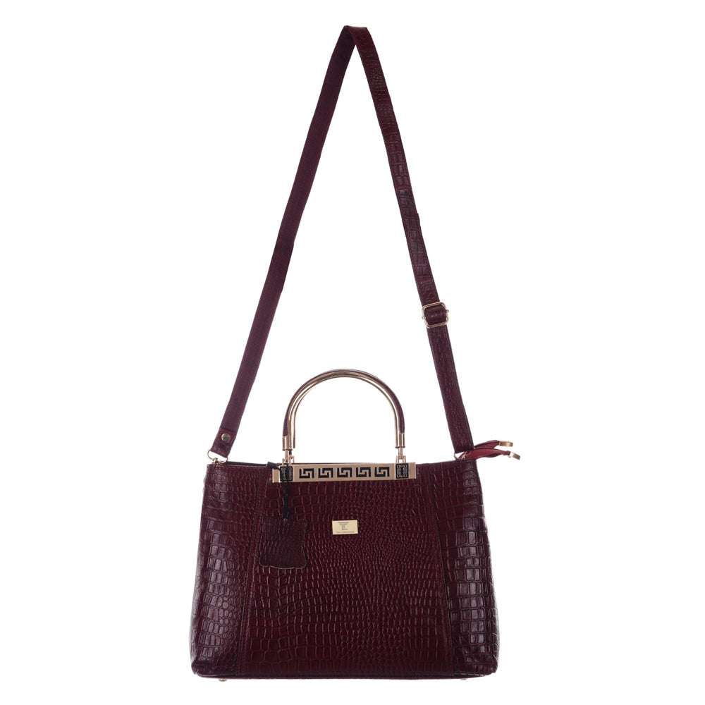 TAJ LEATHER Genuine Leather Handbag for Women, Premium Crocodile Textured Tote Bag with Zipper, Spacious Ladies Purse for Office, Work, Shopping & Daily Use