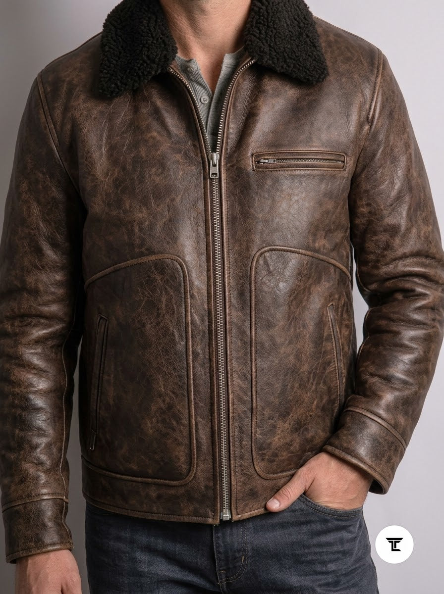 Taj Imperial Nordic Brown Shearling Collar Flight Jacket - View 1000166313