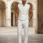 Taj Royal Ivory Double-Breasted Sleeveless Leather Vest - View 1000166284