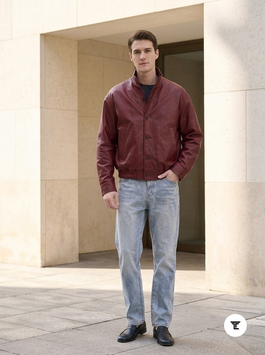 Taj Signature Crimson Burgundy Leather Bomber