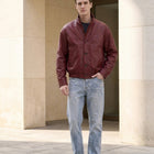 Taj Signature Crimson Burgundy Leather Bomber