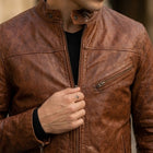 Taj Signature Verona Cognac Tan Distressed Cafe Racer Jacket - View 1000166699