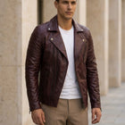 Taj Signature Cognac Biker Leather Jacket