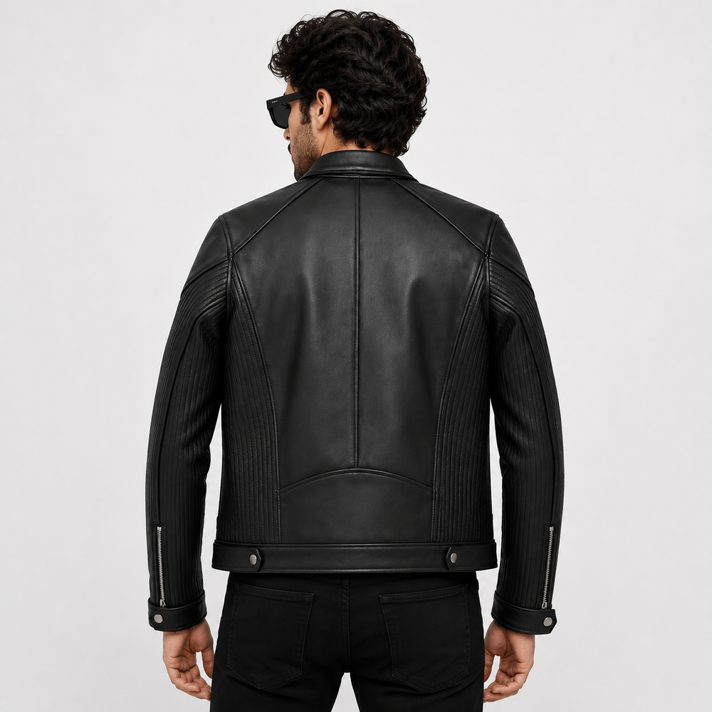 Mallan Style Leather jacket - By Taj Leather Pure Black