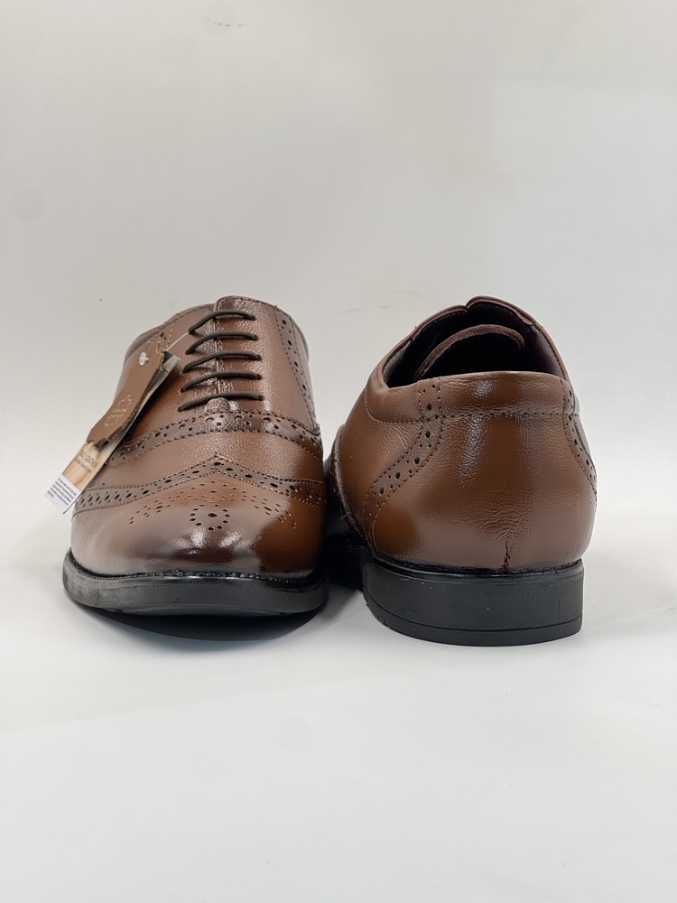 Taj Leather Men's Tan Wingtip Brogue Leather Oxford Shoes