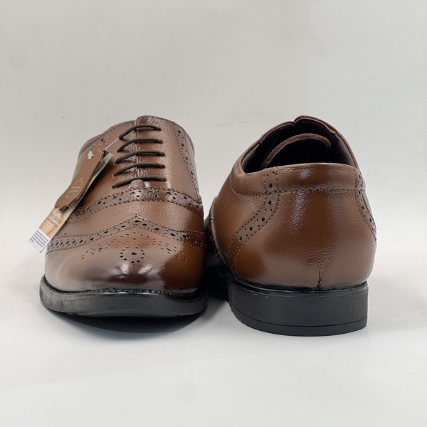 Taj Leather Men's Tan Wingtip Brogue Leather Oxford Shoes