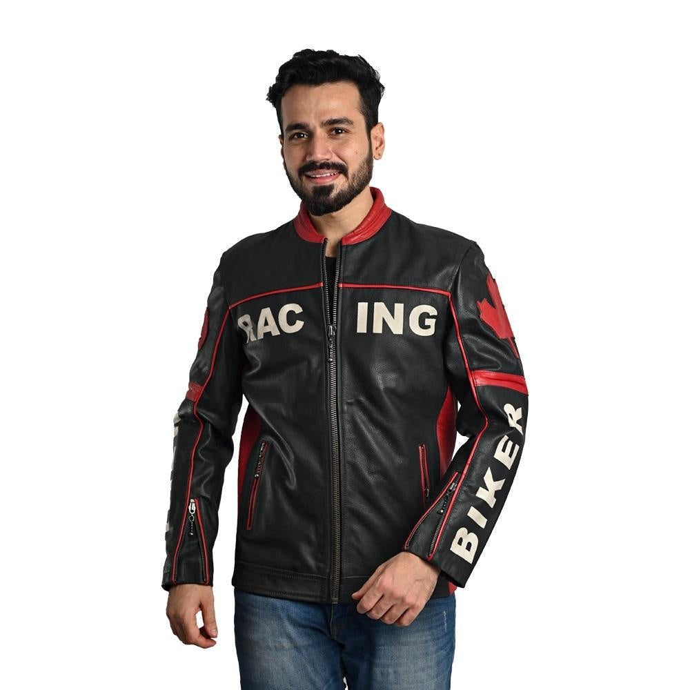 Men Solid Biker Leather Jacket By Taj Leather