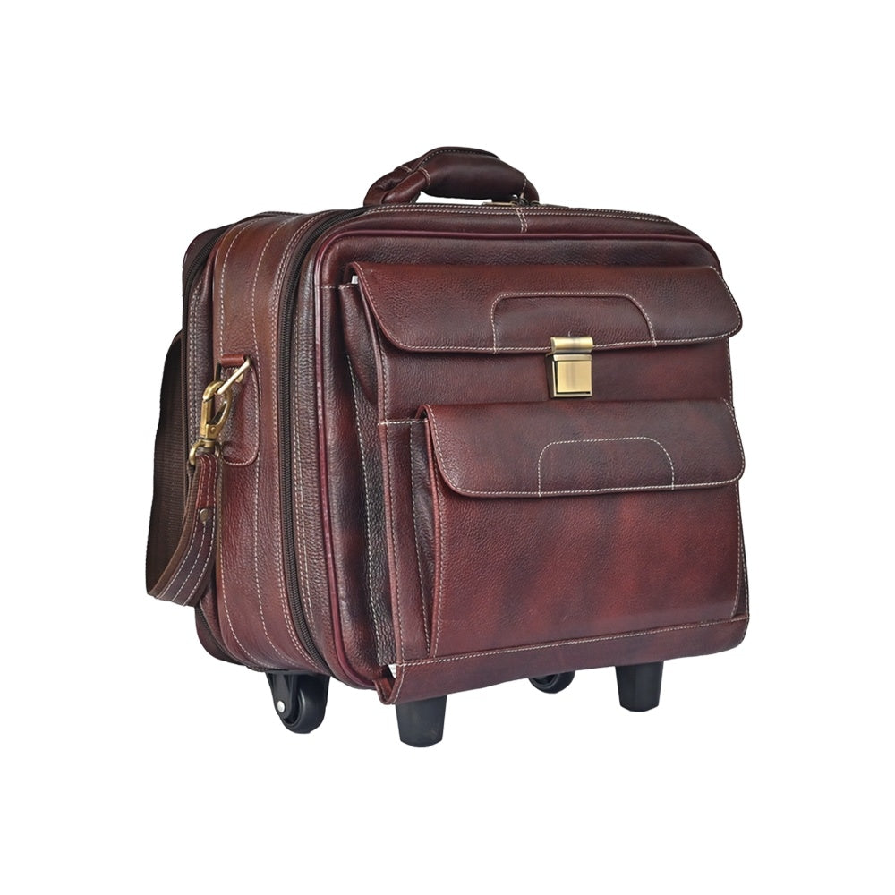 Taj Leather Trolly Suitcase Bag - 100% Leather
