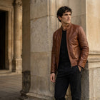 Taj Signature Verona Cognac Tan Distressed Cafe Racer Jacket - View 1000166700