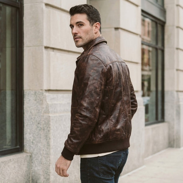 Taj Heritage Dakota Distressed Leather Jacket Close-up 2