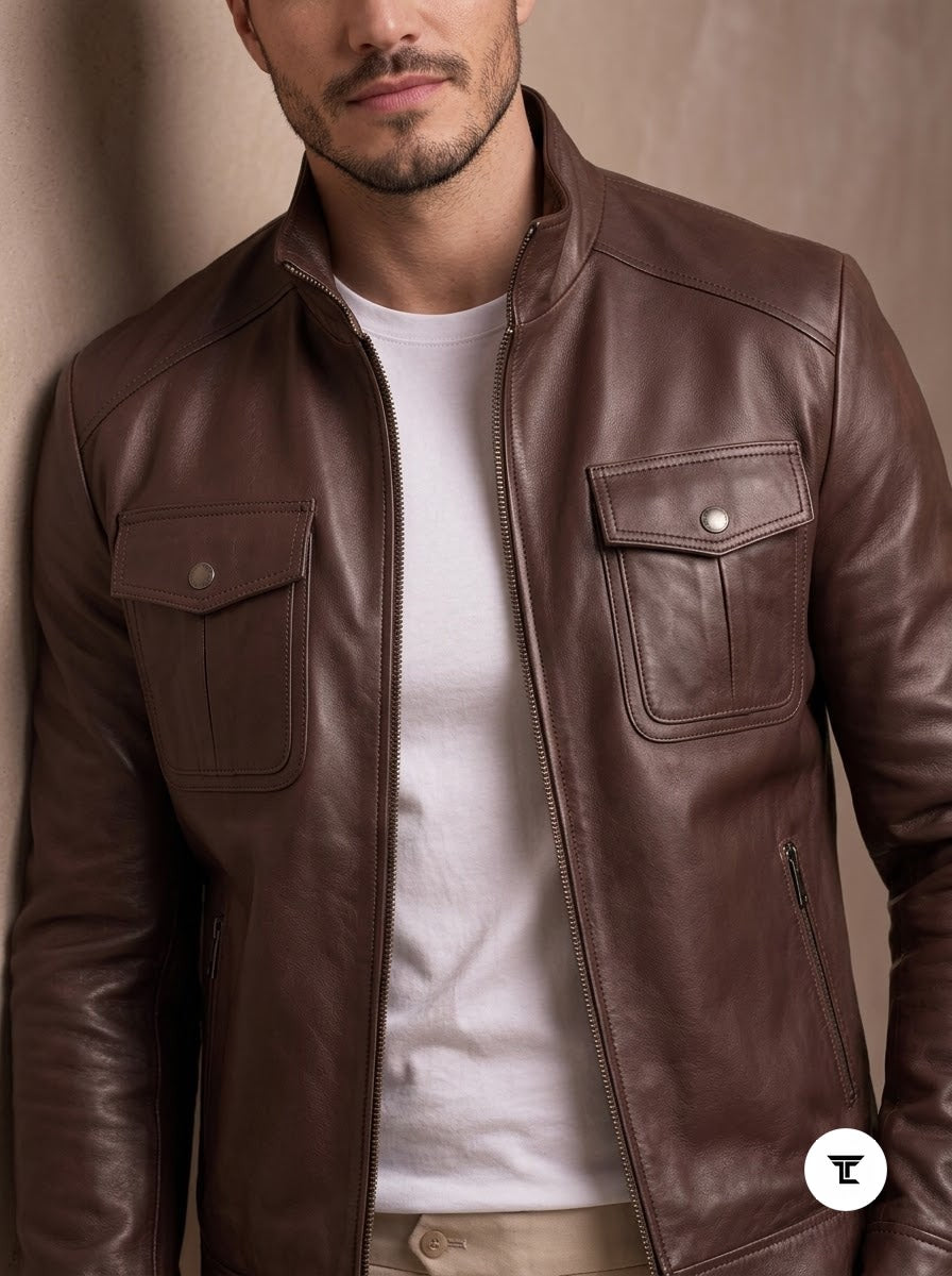 Taj Heritage Chestnut Harrington Leather Jacket