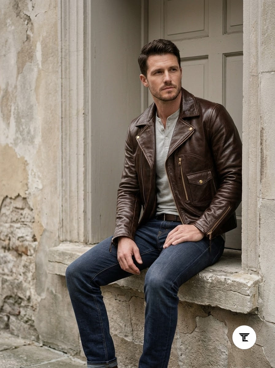 Taj Heritage Maverick Cognac Double-Rider Biker Jacket
