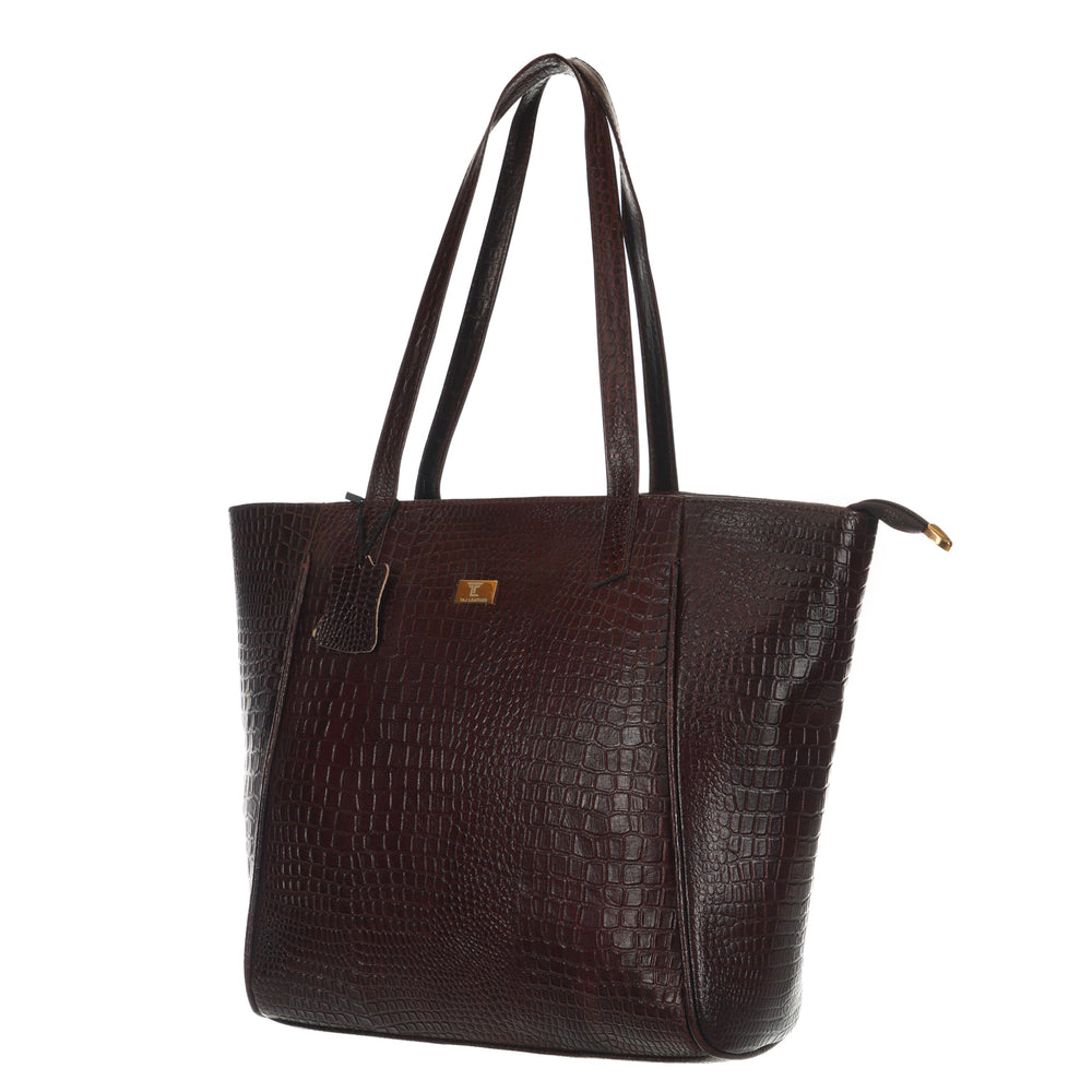TAJ LEATHER Genuine Leather Tote Bag for Women, Premium Textured Handbag with Spacious Compartment, Stylish Shoulder Carry Bag for Office, Shopping, Travel & Everyday Use