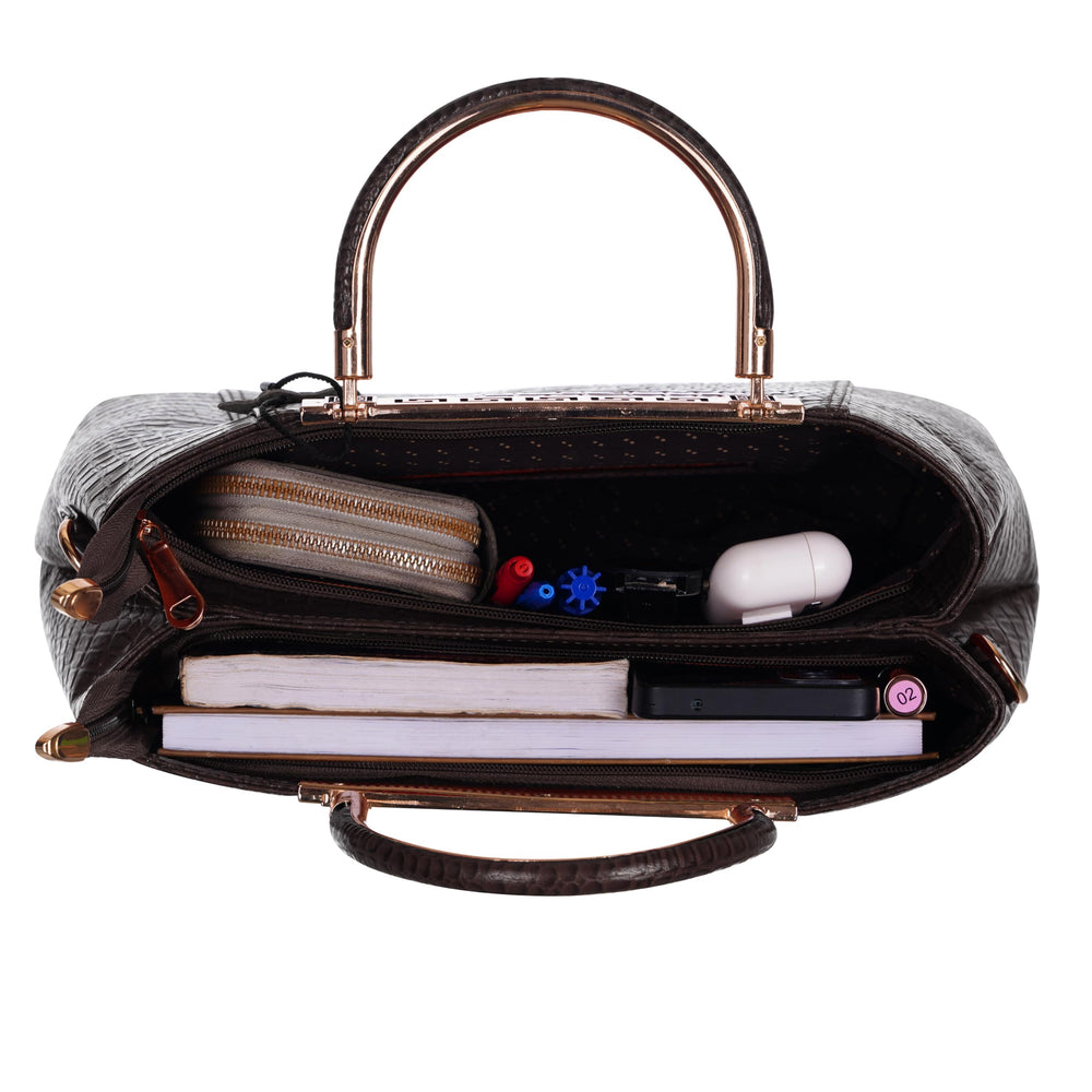 TAJ LEATHER Genuine Leather Handbag for Women, Premium Crocodile Textured Tote Bag with Zipper, Spacious Ladies Purse for Office, Work, Shopping & Daily Use