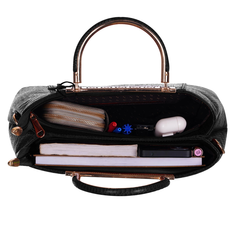 TAJ LEATHER Genuine Leather Handbag for Women, Premium Crocodile Textured Tote Bag with Zipper, Spacious Ladies Purse for Office, Work, Shopping & Daily Use
