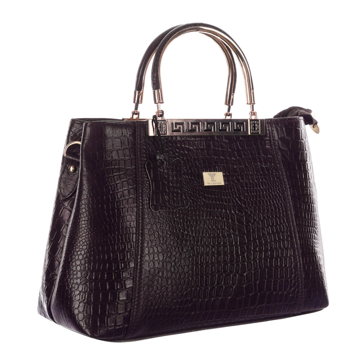 TAJ LEATHER Genuine Leather Handbag for Women, Premium Crocodile Textured Tote Bag with Zipper, Spacious Ladies Purse for Office, Work, Shopping & Daily Use