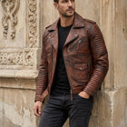 Taj Heritage Dakota Distressed Cognac Moto Leather Jacket