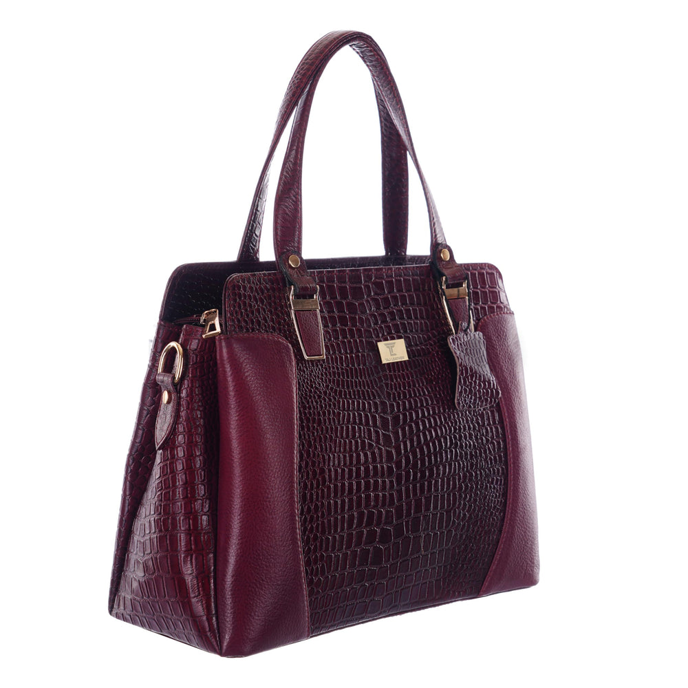TAJ LEATHER Genuine Leather Handbag for Women | Premium Textured Tote Bag with Spacious Compartments | Stylish Shoulder Carry Bag for Office, Work, Shopping & Everyday Use