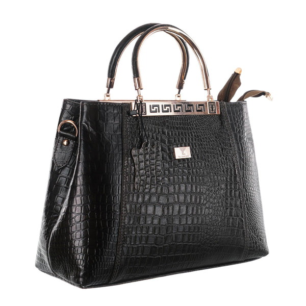 TAJ LEATHER Genuine Leather Handbag for Women, Premium Crocodile Textured Tote Bag with Zipper, Spacious Ladies Purse for Office, Work, Shopping & Daily Use