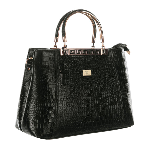 TAJ LEATHER Genuine Leather Handbag for Women, Premium Crocodile Textured Tote Bag with Zipper, Spacious Ladies Purse for Office, Work, Shopping & Daily Use