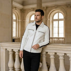 Taj Signature Alpine White Twin-Stripe Cafe Racer Jacket