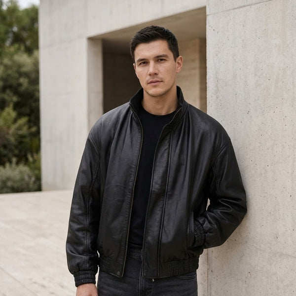 Taj Signature Nocturne Crinkled Nappa Bomber Close-up 2