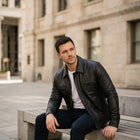 Taj Signature Vanguard Black Leather Collared Zip Jacket