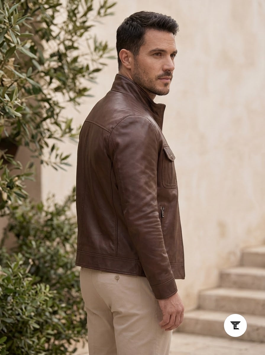 Taj Heritage Chestnut Harrington Leather Jacket