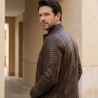 Taj Signature Chestnut Diamond-Stitch Cafe Racer Jacket