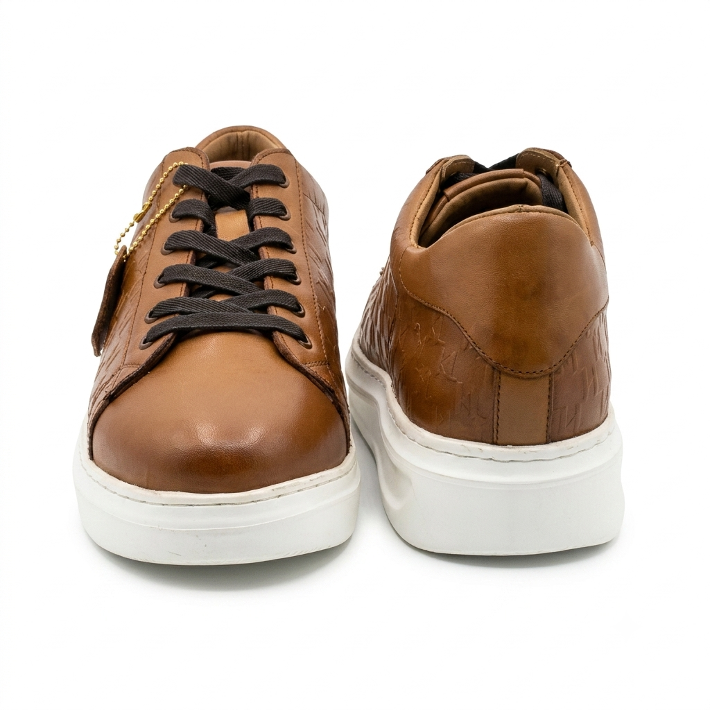 Taj Leather Men's Tan Textured Low-Top Leather Sneakers