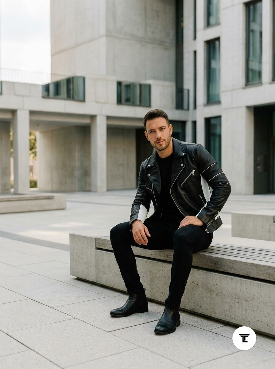Taj Signature Stealth Black Biker Leather Jacket