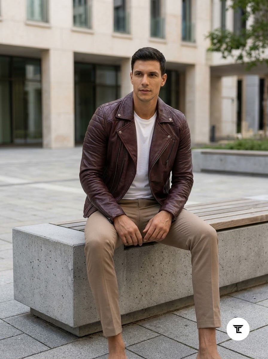 Taj Signature Cognac Biker Leather Jacket